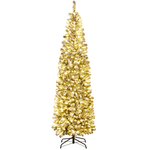 HOLLO STAR 7ft Snow Artificial Pencil Christmas Tree w/350 LED Lights - HOLLO STAR